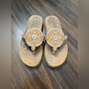 Jack Rogers Cork and White Embellished Sandals